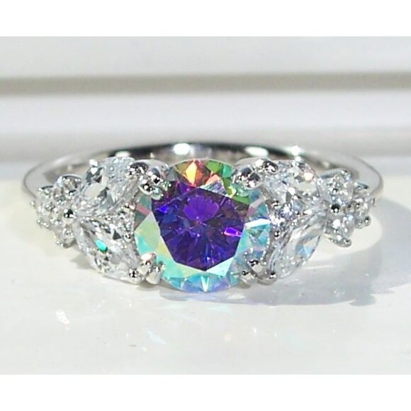 925 STERLING SILVER Simulated Mercury Mystic CZ Ring - Picture 1 of 13